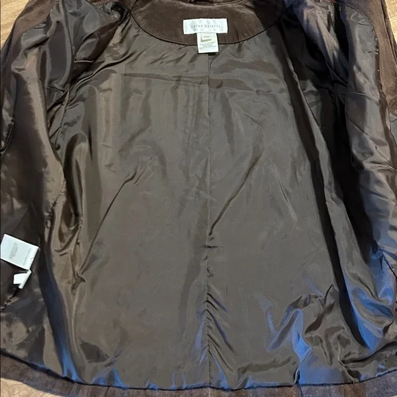Suede Leather Chocolate Brown Blouson Full Zip Pockets Lined Jacket MP - Picture 9 of 16